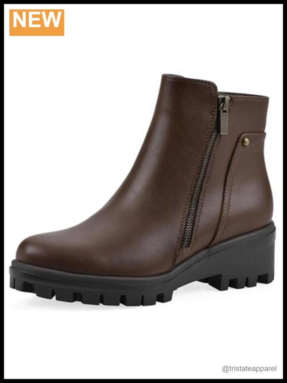 Faux Leather Ankle Bootie with Lug Sole and Zipper
